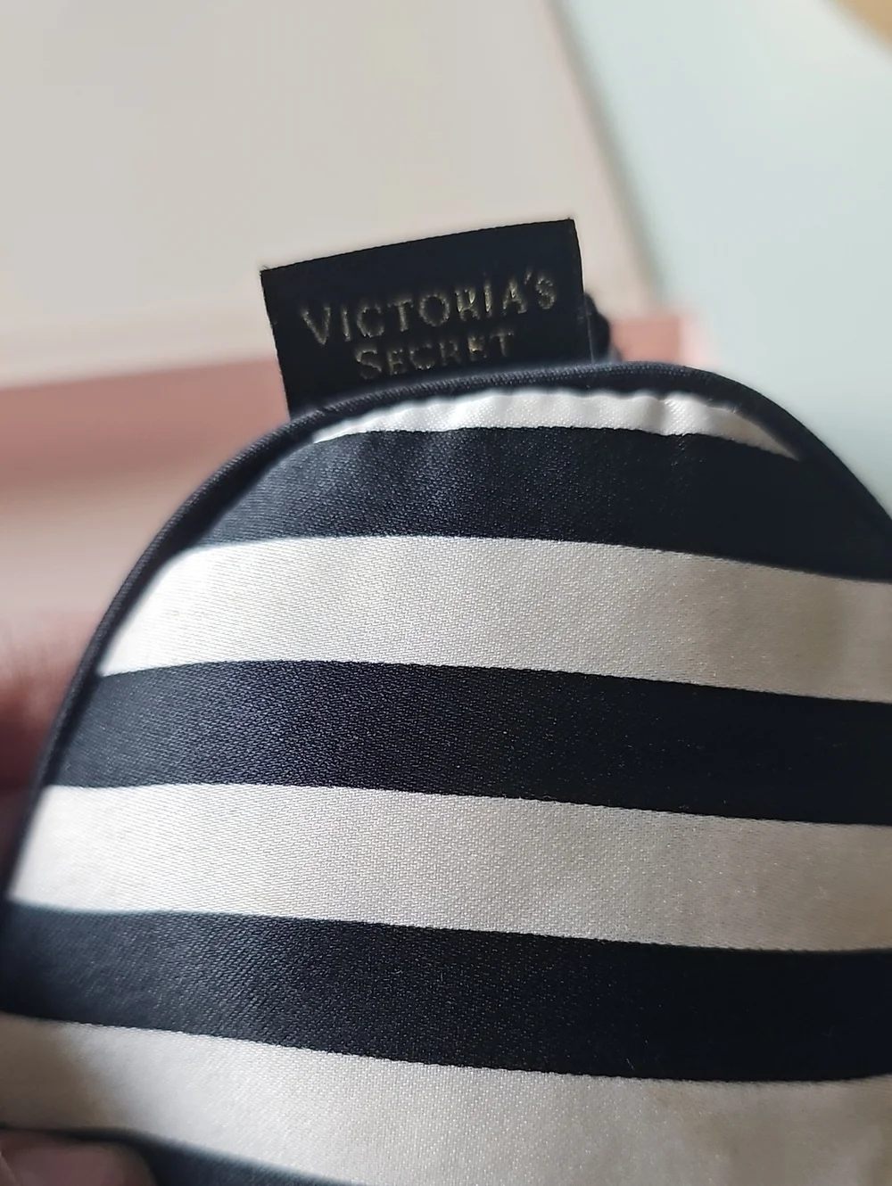 Victoria Secret Striped Black & White Satin Sleep Mask and Pouch Set